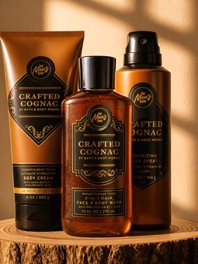Bath & Body Works "Crafted Cognac" Men's Bath Set.Body Wash, Spray & Cream.Full.